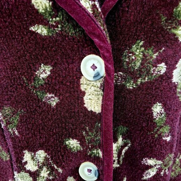 The Territory Ahead Womens Floral Sherpa Velour Fleece Jacket Blazer Maroon - Picture 6 of 10